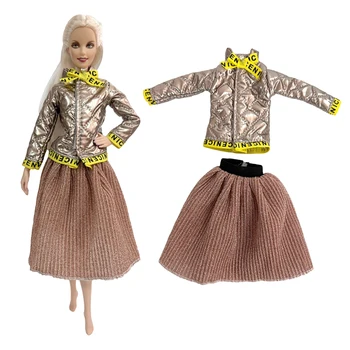 1 Комплект, куклено рокля ръчна изработка, палта, зимни топла риза от изкуствена кожа, с модерна пола, облекло за кукли Барби, дрехи, аксесоари, играчки за момичета