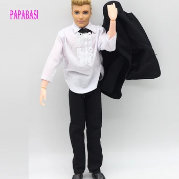 1 комплект ръчно изработени дрехи, черна рокля на булката с бяла риза и панталони за кукли barbies boy firend Ken