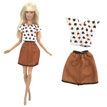 1 Комплект, стоп-моушън риза с хубав дизайн + кафява къса рокля, модни пола, скъпа облекло за кукли Барби, аксесоари за куклена къща