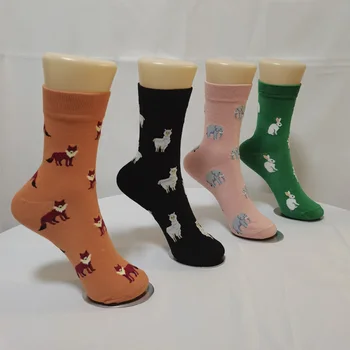 1 чифт женски чорапи, пролетно-есенна мода, скъпа мультяшная лисица, алпака, слон, заек, японски чорапи в стил харадзюку