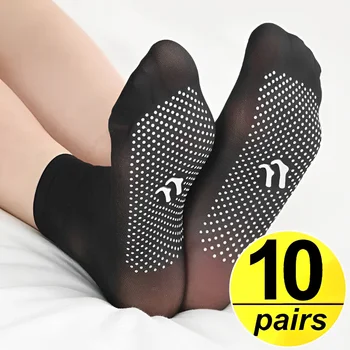 10 чифта Пролетно-лятната женски меки чорапи, кадифени копринени чорапи с неплъзгащи подметки, прозрачни женски ултра тънки диша чорапи