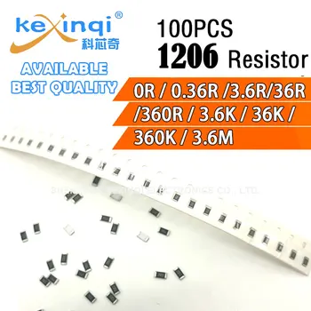 100 бр./лот SMD 1206 резистор 0,25 W 1/4 W съпротивление 0R Ти 0,36 R 3.6 R 36R 360R 3,6 K 36K 360K 3,6 M