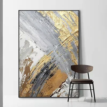 100% Ръчно Абстрактна живопис с маслени бои златна просто една красива картина с маслени бои върху платно Стенни художествена картина за хола