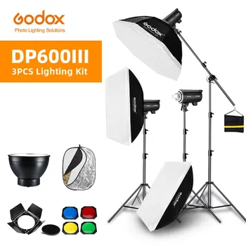 1800 W Godox DP600III 3x 600 W Фотовспышка За фото студио, Софтбокс, Осветителна Стойка, Студийная Стойка За горно осветление
