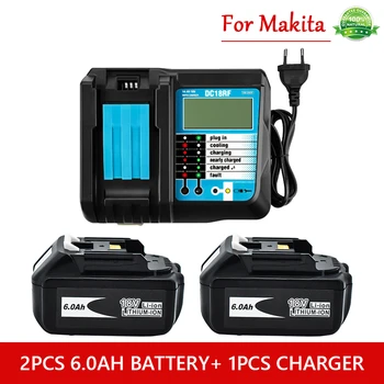 18V6Ah Акумулаторна Батерия 6000 mah Литиево-Йонна Батерия Сменяеми батерии за MAKITA BL1880 BL1860 BL1830батарея + Зарядно устройство 4A