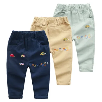 2018 есента бутик детски дрехи за момчета и деца, ежедневни панталони с бродерия под формата на мультяшного кола, детски панталони