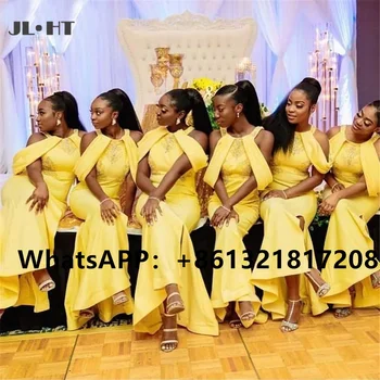 2022 Жълти рокли на Шаферките с Аппликацией във формата на Русалки, Расшитое Мъниста Сватбена Рокля за Жените, Сатен Африкански Рокли на Шаферките