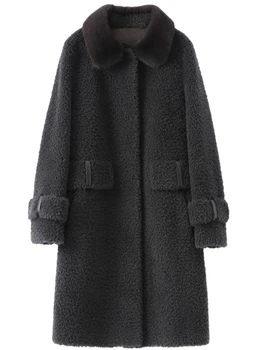 2022 Нова зимно яке X-Long, дамско палто от естествена кожа, яка от естествена норка, плътна и топла свободна горна дреха, градинска облекло