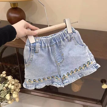 2023 ежедневни Летни дънкови къси панталони с бродерия за момичета