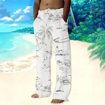 2023 Ежедневни памучни панталони с етнически принтом, мъжки панталони в стил хип-хоп с еластична гумена лента за кръста, широки панталони широките панталони с завязками, високо качество, S-3XL