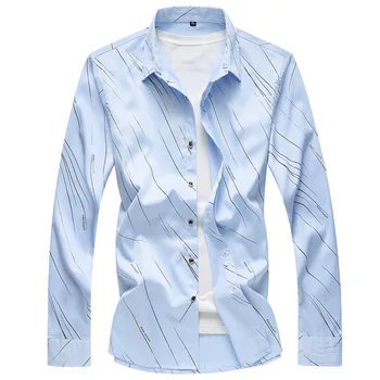 2023 Есен нова мъжка риза с принтом, модни и ежедневни бяла риза с дълъг ръкав, мъжки марка дрехи
