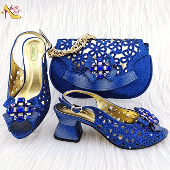 2023 идеален за сватбени партита Съвременен италиански дизайн на Р. Сини обувки и чанта в комплект се продават Добре в африканския стил Елегантни обувки