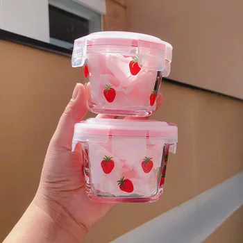 2023 Корея клубничная мини-запечатанная кутия, Сърцето Сладко момиче, Стъклена Кутия за плодови закуски, Кутии за пресни продукти малък контейнер с капак