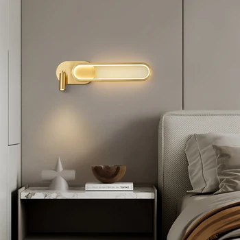 2023 Нов нощни монтиран на стената лампа с подсветка, Луксозен Бронзова лампа за спални, Месинг, Модерен, скандинавски хотелска стая, Кабинет, монтиран на стената лампа за четене