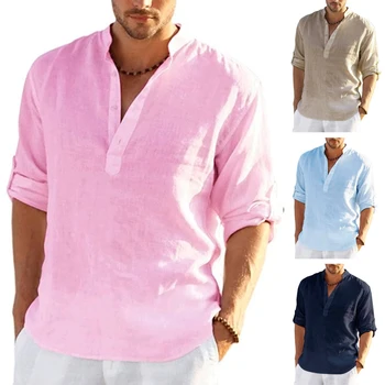 2023 Нова мъжко бельо риза с дълъг ръкав, однотонная ежедневни памучни бельо риза, Потници, Облекло за мъже, Размер S-5XL