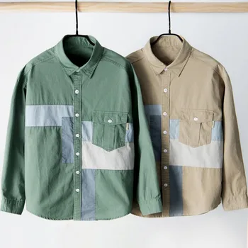 2023 Нови мъжки ризи от чист памук, с джоб, меки дишащи блузи копчета с дълъг ръкав, работно облекло