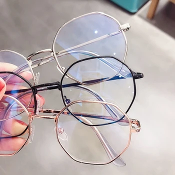 2023 Нови Унисекс кръгли полигональные очила за мъже и жени, Очила в метални рамки, прости очила, Очила за очила