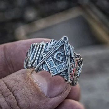 2023 Ново мъжко масонское пръстен от сплав Лек сребрист на цвят, с масонскими символи, Пръстени масонски ордена на тамплиерите, Бижута в класически стил пънк