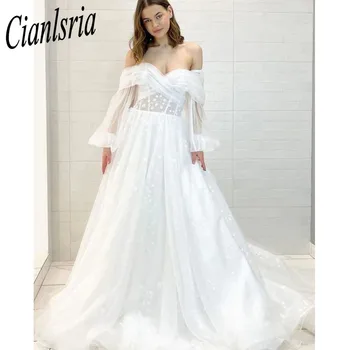 2023, тюлевое сватбена рокля с открити рамене за жените, принцеса, лейси апликация трапецовидна форма с отворен гръб, скъпа, гражданско сватбена рокля