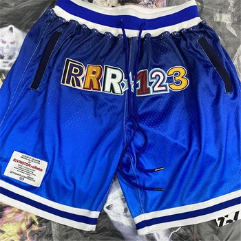 2023ss Сини Баскетболни Шорти RRR123 за мъже и Жени, високо качество на Шорти с бродирани логото RRR 123, Дишащи гащички