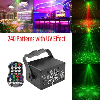 240 Модели, Мини лазерна проекторная лампа, UV-USB Акумулаторна светодиодна дискотека за домашен интериор, дистанционно управление със звук, черен