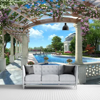3D басейн луксозни луксозна вила балкон градина, място за басейн индивидуални стенни тапети