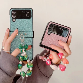 3D гривна с мъниста любов, калъф за Samsung Galaxy Z, флип 3 и 4, Флип3, Флип4, 5G, пръстен на пръста си, обтегач, скоба, калъф за телефон