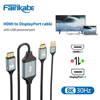 8K30Hz Кабел HDMI-DisplayPort 4K144Hz Конвертор, Кабел и адаптер за HDMI 2.1 in-DP 1.4 out за Xbox Series X PS4 PS5 PS4 Pro