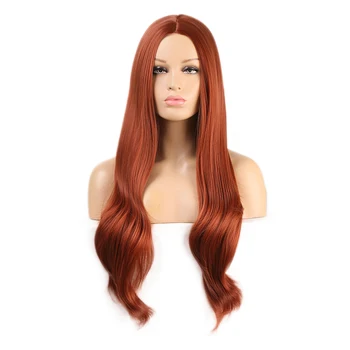 AIMEYA Медно-Червен натурален вълнообразни синтетични перука за жени, висока температура Средната Част, без дантелен перуки перука за cosplay на Хелоуин