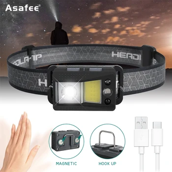 Asafee, мощен led фар с магнитен всасыванием, USB зареждане, фар, подходящ за риболов, къмпинг, работа, фенерче