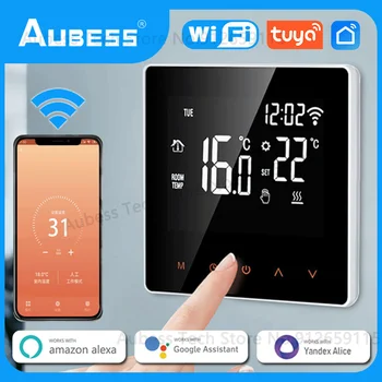 AUBESS Sasha Умен WiFi термостат температурен Регулатор електрическото подово Отопление Водна газов котел Alice Алекса Google Assistant