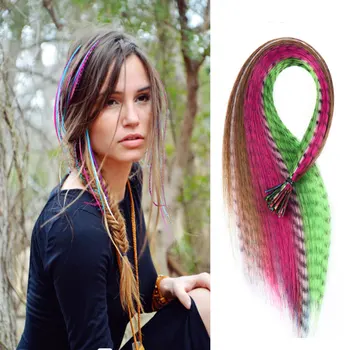 AZQUEEN Цветни пера за удължаване на косата, синтетични 16 см, 10 бр/опаковане., влакнести перука син и розов цвят за жени, режийни косата