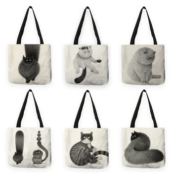 B13027, скъпа чанта за пазаруване с принтом котка, дамски чанти, дамски чанти на рамо за ученици