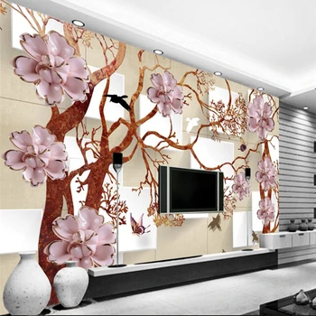beibehang 3D просто дърво с тиснеными цветя стерео ТЕЛЕВИЗИЯ фон на стената на поръчка голяма фреска зелени тапети papel de parede