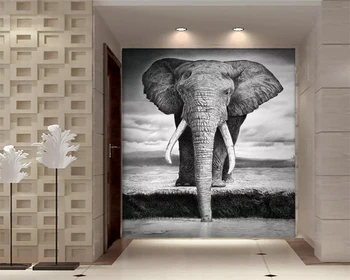 beibehang 3d стенни тапети, фотообои, черно-бял слон, голяма веранда, декоративни стенни тапети за детска стая, винил стени