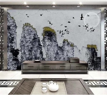 beibehang Индивидуални голям стенопис нова китайска художествена концепция абстрактен тъмен пейзаж на фона на тапети за хола