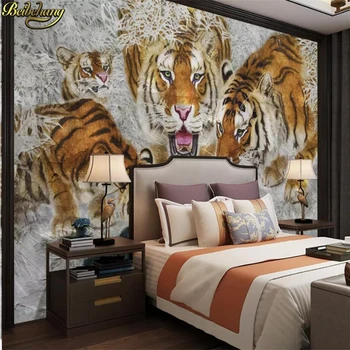 beibehang Потребителски Модерни Тапети с изображение на тигър Фотообои с участието на животни Тапети за дома стенни тапети за хола Спални подове