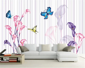 beibehang Потребителски фотообои 3D градински растения, цветя пеперуда малка прясна дневна спалня ТЕЛЕВИЗИЯ фонови картинки