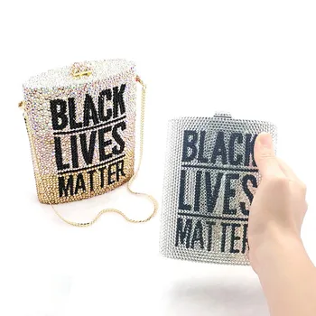 BLACK LIVES MATTER РОК-дамски официални клатчи за устни с пълна кристал, класически портмоне, чанта