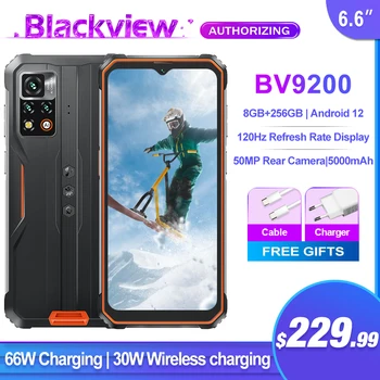 Blackview BV9200 Издръжлив смартфон 8 GB 256 GB 66 W Бързо Зареждане на Поддръжка за Безжично Зареждане на Мобилен телефон, 120 Hz Android 12 Мобилен телефон