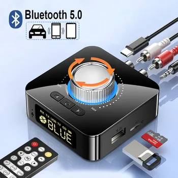 Bluetooth 5.0 Приемник предавател стерео AUX вход 3.5 мм Жак RCA хендсфри, TF U-Disk Play, безжичен аудиоадаптер за автомобилен телевизор, КОМПЮТЪР