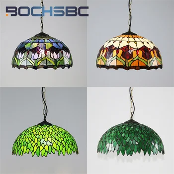 BOCHSBC полилей от цветно стъкло Tiffany в красивия стил, листата на лалетата, декор, хотел, вила, трапезария, кабинет, единния тавана лампа