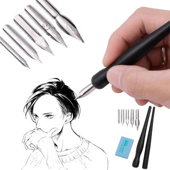 Cartoony съвет писалка за манга, определени перьевых писалки, комплект инструменти за калиграфия, 5 накрайници + 2 притежателя + 1 Гума, за да проверите за рисуване