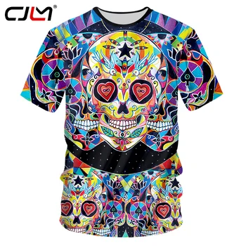 CJLM/ мъжки ежедневни тениска с пълноцветен принтом на черепа, 3D тениски, градинска облекло в стил хип-хоп, Harajuku, тениска с къс ръкав и кръгло деколте