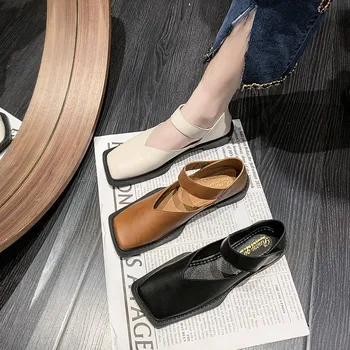 COOTELILI/новост 2022 г.; модни обувки на равна подметка; дамски обувки на плоска подметка с квадратни пръсти; черни, кафяви обувки на равна подметка; основни ежедневни обувки на ток 2,5 cm, размер 35-40