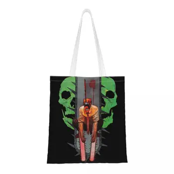 Denji Chainsaw Мъжки и дамски чанти за през рамо, холщовая чанта за покупки от аниме, манга, модни холщовая чанта-тоут голям капацитет, ежедневна чанта за пазаруване
