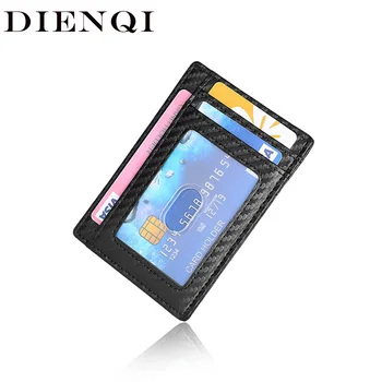 DIENQI Rfid мъжки портфейл от въглеродни влакна, тънки портфейли за карти, тънък Мини-черно малък портфейл, мъжки портфейл за пари, противоугонный портфейл Walet Vallet