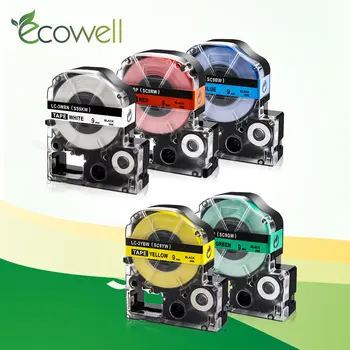 Ecowell 5шт лента SS9KW, Съвместима с лента за етикети Epson Labelworks за производителите на етикети LW300 LW400 9 мм LC-3WBN SS9KW