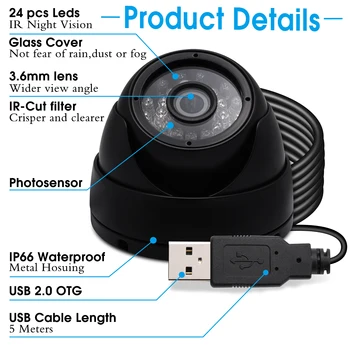 ELP H. 264 Водоустойчива IR leds Дневно/нощно виждане Микрофон 720P IR камера OV9712 USB куполна уеб камера за сигурност за видеонаблюдение