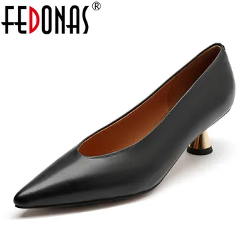FEDONAS/ 2023; Дамски обувки-лодка; Модни Лаконичен Дамски Обувки от Естествена Кожа С Остри пръсти на Нетрадиционни обувки с Токчета; сезон Пролет-Лято; Офис Дамски официални